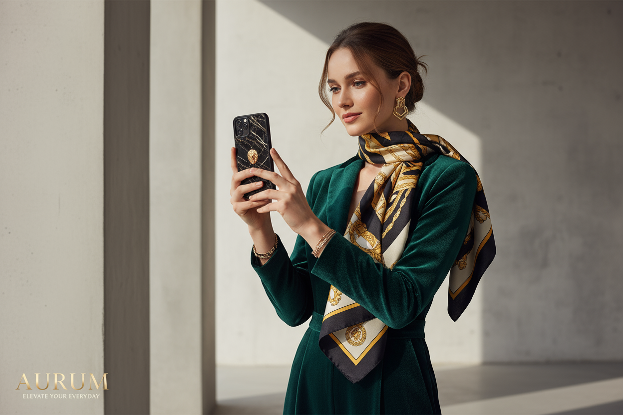 一张模特带着手机壳的海报